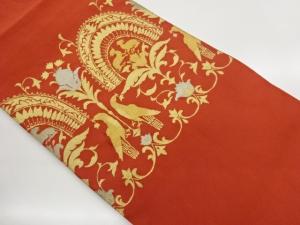 綴れ草花に向かい動物模様織り出し名古屋帯